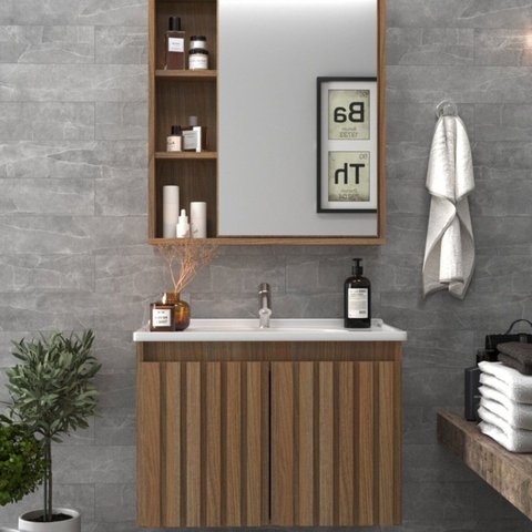 Conjunto Gabinete para Banheiro com Espelheira Alpes 60