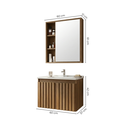 Ver imagem 3 de Conjunto Gabinete para Banheiro Suspenso Ripado com Cuba e Espelheira em MDF 60cm Alpes Noce