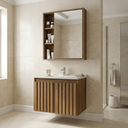 Ver imagem 1 de Conjunto Gabinete para Banheiro Suspenso Ripado com Cuba e Espelheira em MDF 60cm Alpes Noce