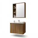 Ver imagem 2 de Conjunto Gabinete para Banheiro Suspenso Ripado com Cuba e Espelheira em MDF 60cm Alpes Noce