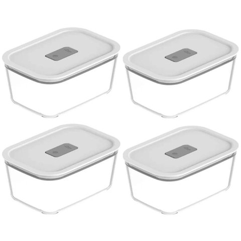 Kit 4 Potes de Vidro Herméticos 1,2l Branco para Geladeira Freezer Forno Fresh Lock