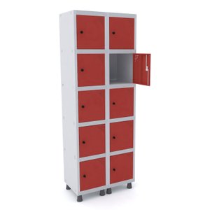 ROUPEIRO DE AÇO 2M 10 PORTAS PITÃO PANDIN - CINZA/VERMELHO GRP 502/10 DI