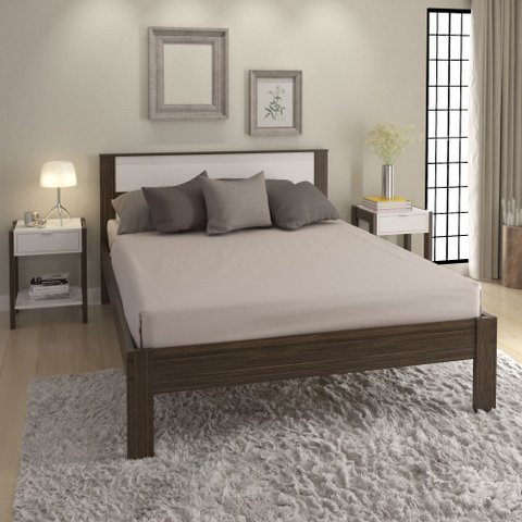 Cama de Casal Cabeceira Fechada Nogal/branco Tecnomobili Cm8005 Cor: Nogal/branco