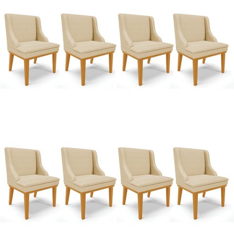 Kit 8 Cadeiras Estofadas para Sala de Jantar Base Fixa de Madeira Castanho Lia Veludo Off White - Ib