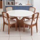 Ver imagem 2 de Mesa Jantar Redonda Tampo Vidro 1,35m 04 ou 06 Lugares Mdf Cor:off White com Freijó
