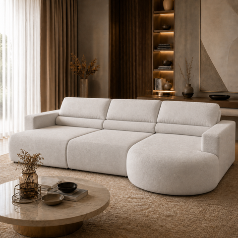 Sofá Living Retrátil e Reclinável Encantus 3 Lugares 292cm Bege