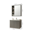 Ver imagem 3 de Conjunto Gabinete para Banheiro Suspenso Ripado com Cuba e Espelheira em MDF 60cm Alpes Cimento