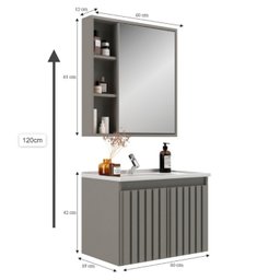 Conjunto Gabinete para Banheiro com Espelheira Alpes 60 - 3