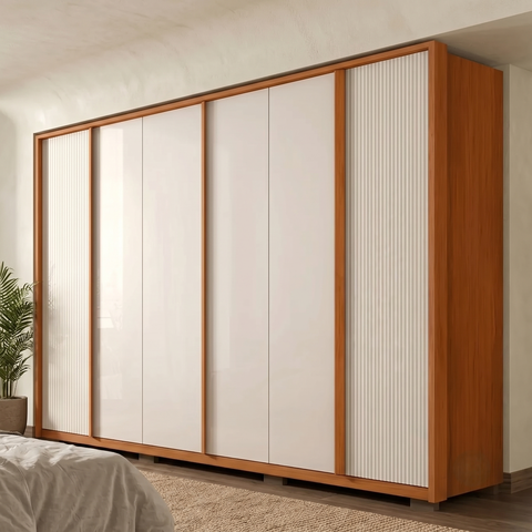 Guarda-Roupa Casal 6 Portas 4 Gavetas Microripado MDF Cleo Freijo Off White