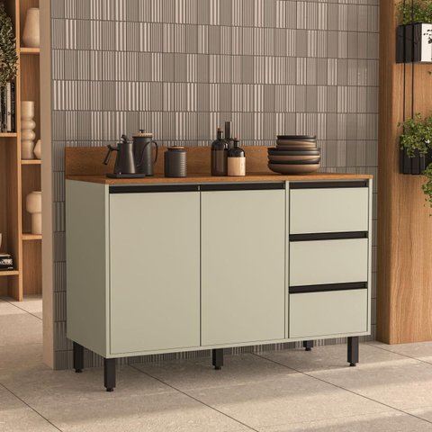 Balcão de Cozinha 120x92,5cm 3 Gavetas 2 Portas com Tampo Verde 250002