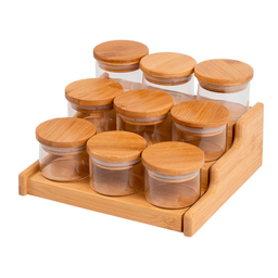 kit 9 potes 110ml tampa bambu e rack organizador bambu Oikos - 1