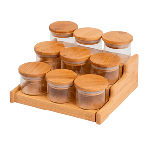 kit 9 potes 110ml tampa bambu e rack organizador bambu Oikos