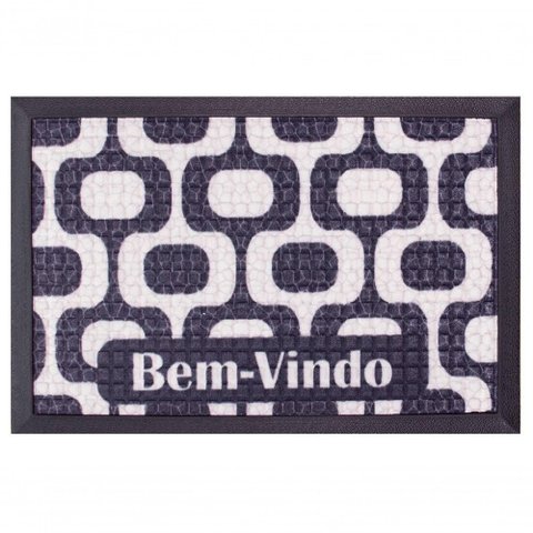 Capacho Fenice Estampado Ipanema Preto-branco 59x39cm - Uzoo Tapete Fenice Estampado 59x39cm Ipanema