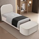 Ver imagem 2 de Cabeceira Cama Box 100cm Lanna com Puff Recamier Doha W01 Bouclê Creme - Lyam Decor