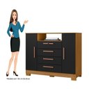 Ver imagem 5 de Cômoda para Quarto 2 Portas e 4 Gavetas com Chave 120,5cm com Pés Floripa Preto/Carvalho Americano/Tx