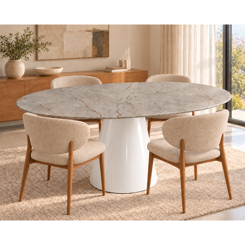 Mesa de Jantar Oval 130x80cm em MDF Pietra Bronze