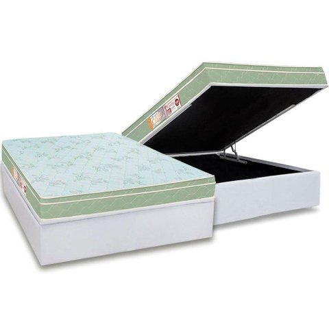 Cama Box Baú Casal: Colchão Espuma Castor D33 Sleep Max Euro Pillow + Base CRC Courano White(138x188