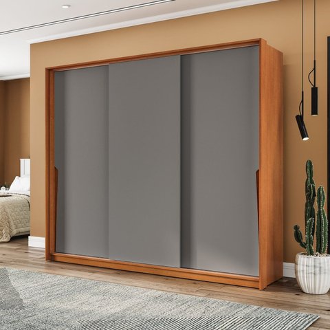 Guarda-Roupa 3 Portas 200cm x 220cm Porto Cinza/Freijó