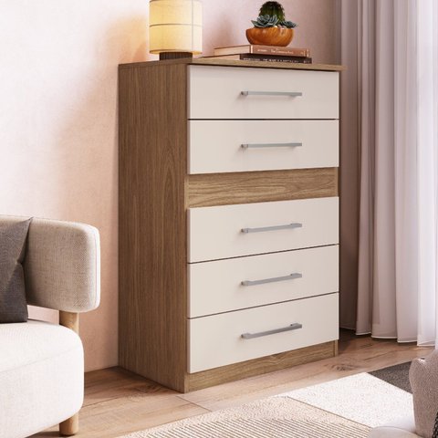 Cômoda Safira 5 Gavetas 95,7x62,8x40 cm Marrom/Freijó/Off