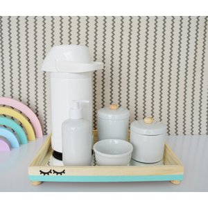 Kit Higiene Baby Pinus com Térmica Montessori - Faixa Tiffany