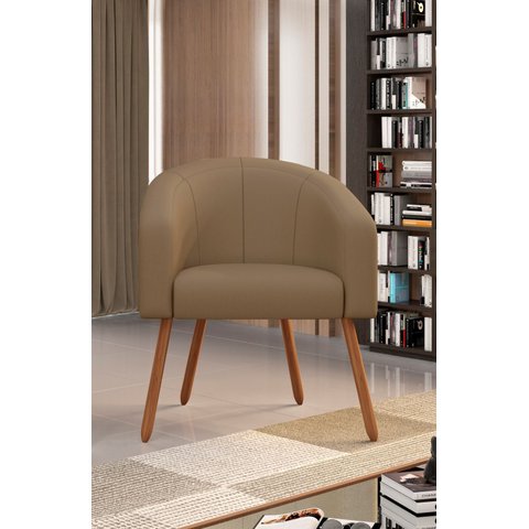 Poltrona Decorativa com Pés em Madeira Marselha Marrom Taupe