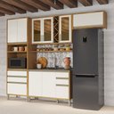 Ver imagem 1 de Armário de Cozinha com Balcão para Pia 9 Portas 5 Gavetas Pérola 100% Mdf Vidro Reflecta Amêndoa/off