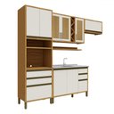Ver imagem 2 de Armário de Cozinha com Balcão para Pia 9 Portas 5 Gavetas Pérola 100% Mdf Vidro Reflecta Amêndoa/off