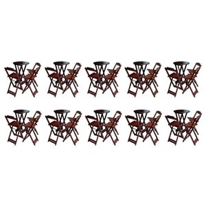 Kit 10 Jogos De Mesa Bistrô De Madeira Dobrável Com 3 Banquetas - Imbuia