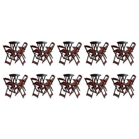 Kit 10 Jogos De Mesa Bistrô De Madeira Dobrável Com 3 Banquetas - Imbuia