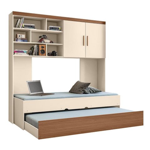 Jogo de Quarto Chiara Módulo Aéreo 2 Portas e Bicama Off White/carvalho com Colchões Supreme D20