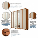 Ver imagem 4 de Guarda Roupa Casal 6 Portas 4 Gavetas com Espelho MDF Cleo Freijó e Off White