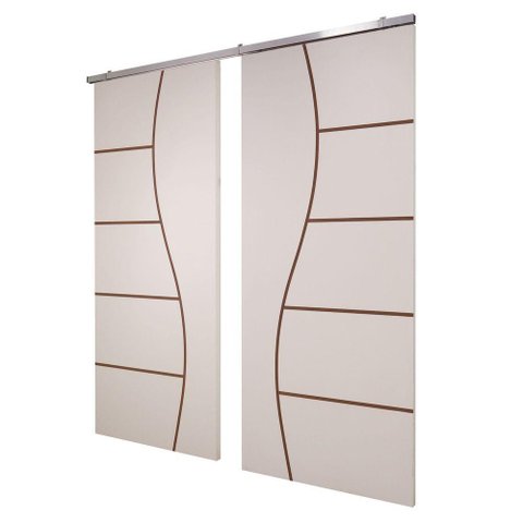 Porta Dupla Branco Prime Frisada Kit Alumínio F07 - 210x180