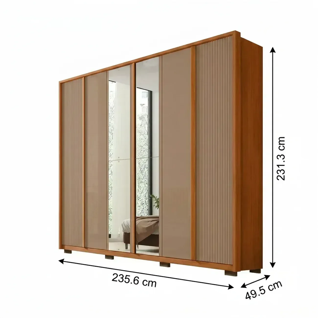 Ver imagem 3 de Guarda Roupa Casal 6 Portas 4 Gavetas com Espelho MDF Cleo Freijo