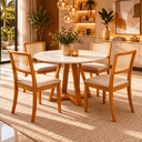 Ver imagem 2 de Conjunto Mesa Pérola Redonda com 4 Cadeiras Rubi Veludo Madeira 100cm com Tampo Off White e Vidro