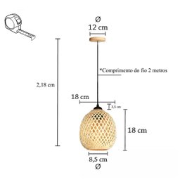 3 Pendente em Fibra Natural Bambu Artesanal Lavabo E27 Nat02 - 6