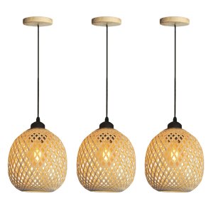 3 Pendente em Fibra Natural Bambu Artesanal Lavabo E27 Nat02