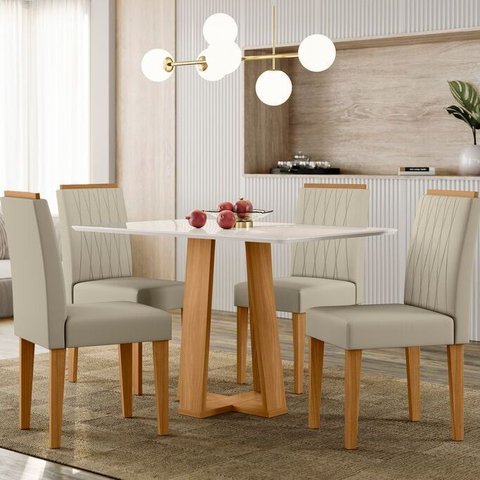 Conjunto Sala de Jantar Mesa Tampo Vidro/MDF Rubi com 4 Cadeiras Ana Marrom/Ype/Off White/JA01