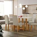 Ver imagem 1 de Conjunto Sala de Jantar Mesa Tampo Vidro/MDF Rubi com 6 Cadeiras Ana Marrom/Ype/Off White/JA01