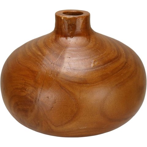 Vaso Decorativo de Madeira Natural 23x17x17cm Enfeite Sala Mesa Estante Aparador