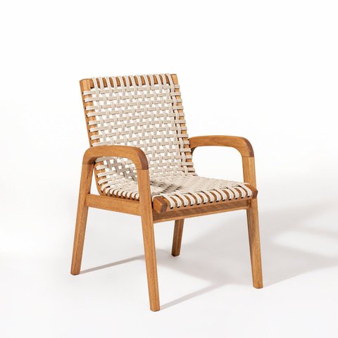 Cadeira em Madeira com Braço Linha Traço Bege/Stain Jatobá/Areia