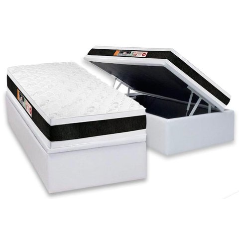 Cama Box Baú Solteiro: Colchão Espuma D45 Castor Black e White Air Double Face + Base Crc Courano