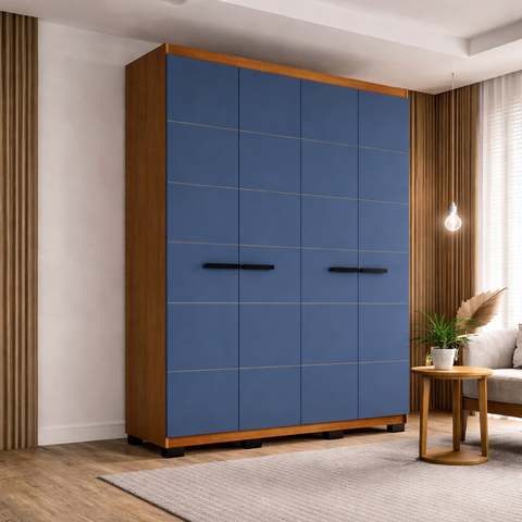 Guarda Roupa 4 Portas 4 Gavetas Lisboa Azul/Freijó