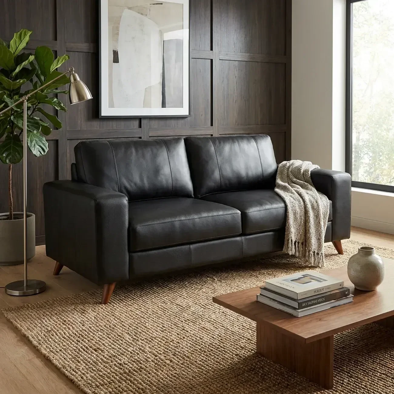 Sofá 2 Lugares 150cm Couro Legítimo Kingston Yescasa Preto