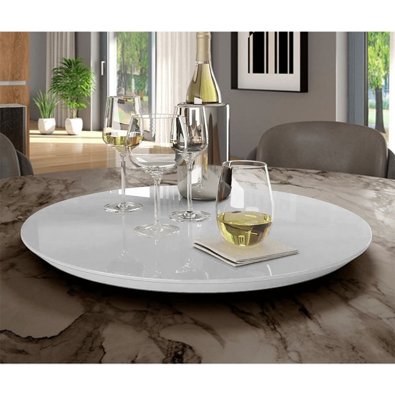 CENTRO DE MESA PRATO GIRATÓRIO 60 CM PARA SALA DE JANTAR. DECOR MOBILLE Prato Giratório Branco Luka  - 3