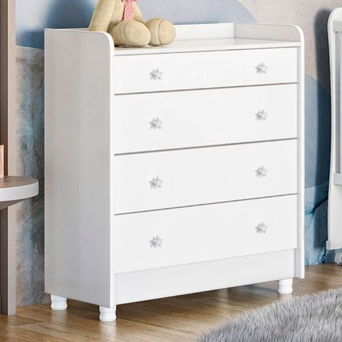 Cômoda com Trocador Infantil 4 Gavetas e Pés Doce Mel Branco