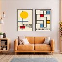 Ver imagem 1 de Quadro Decorativo Bauhaus Inspired By Piet Mondrian Ii em 2 Telas com Moldura Filete
