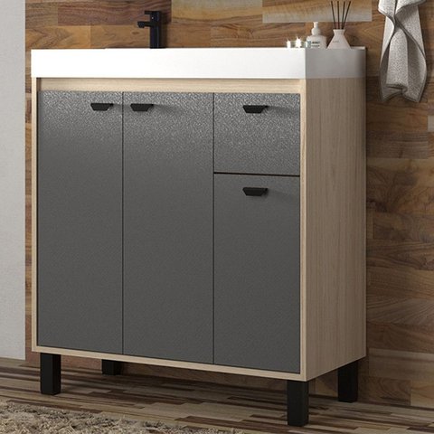 Gabinete de Banheiro com Lavatório 80cm Ref 830 Cewal - Carvalho Berlin/cinza Sagrado