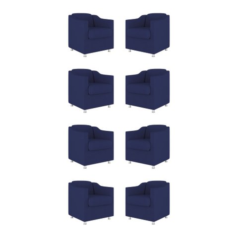 Kit 8 Poltronas Tilla Decorativas Consultório Sala Tecido Suede Cor:azul Marinho