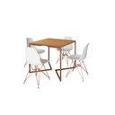 Ver imagem 2 de Mesa Industrial Base Ferro Cobre em V Tampo 90x90 Canela 4 Cadeiras Eames Ferro Assento Branco