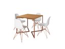 Ver imagem 2 de Mesa Industrial Base Ferro Cobre em V Tampo 90x90 Canela 4 Cadeiras Eames Ferro Assento Branco